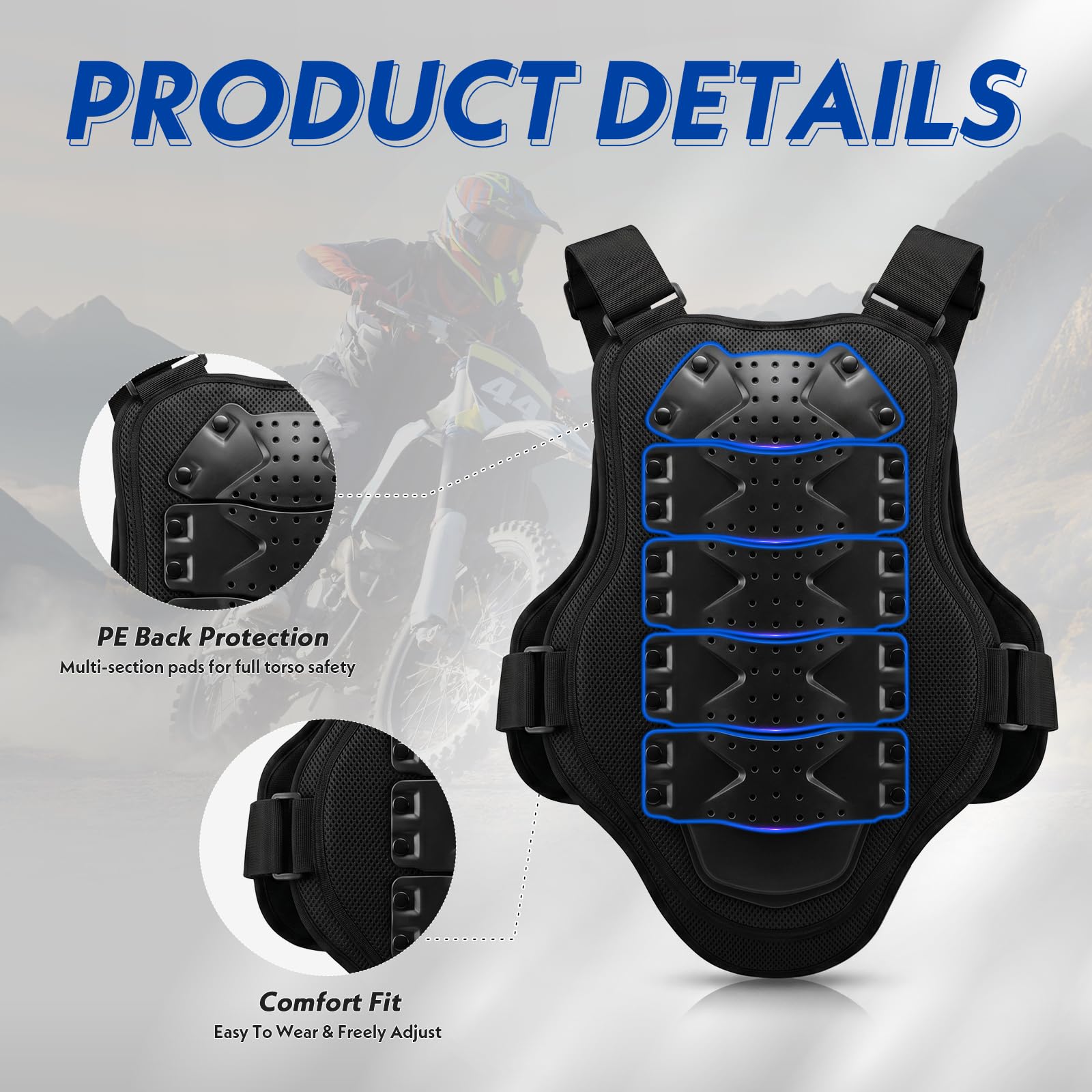 Chaleco Protector para Pecho y Columna Vertebral, Armadura Moto Anticaídas Ajustable, Equipamiento de Protección para para Motocross, Ciclismo, Esquí, Equitación, Skateboard