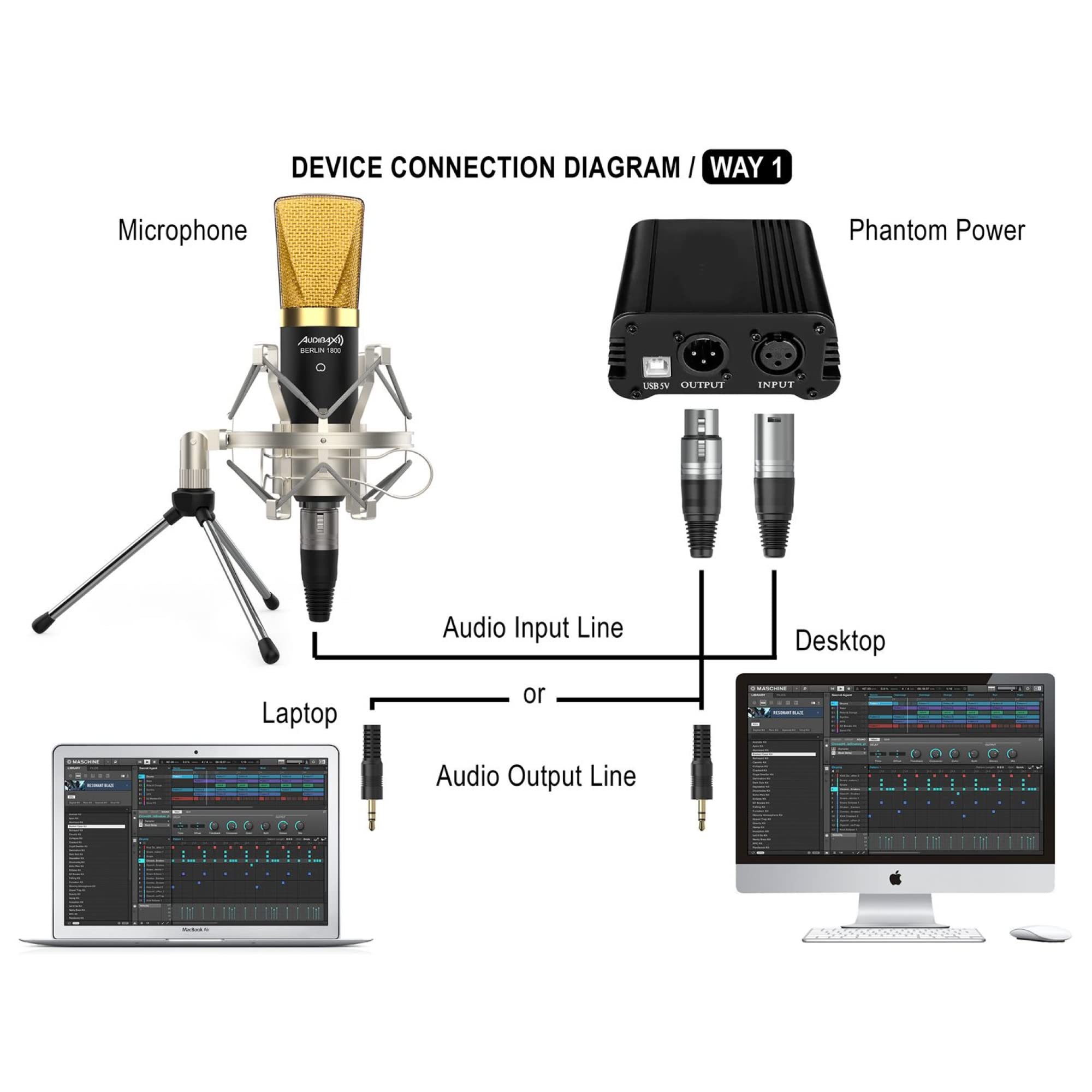 Audibax Berlin 1800 Gold Pack Micrófono Studio Gran Diafragma