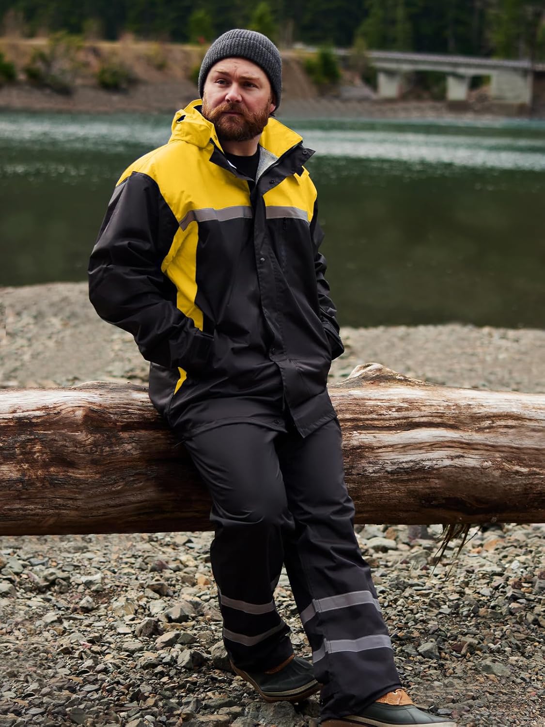Men's Rain Suit High Visibility Reflective Work Rain Jacket Pants for All Sport Farm Fishing Motorcycle - Image 3