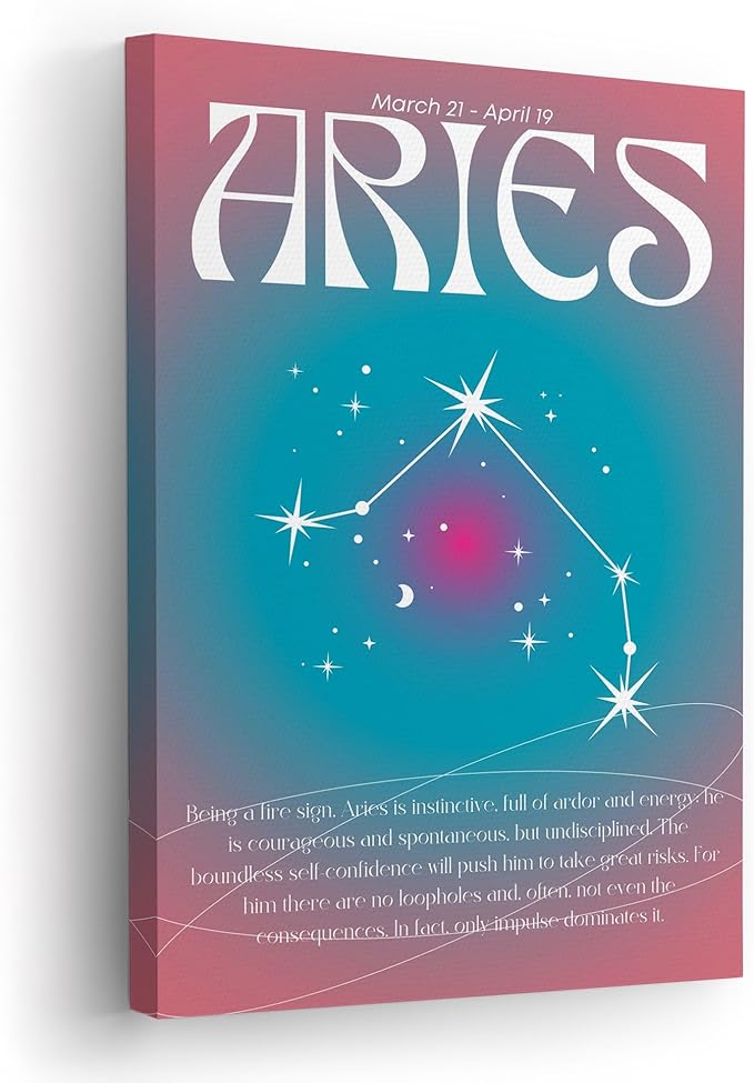 Aries Star Sign Aura Canvas Wall Art – Minimalist Zodiac Sign Constellation Art Print - Aesthetic Zodiac Astrology Wall Decor for Living Room, Bedroom, Office - Astrology Lover Gift (16x24, Wrapped Canvas)