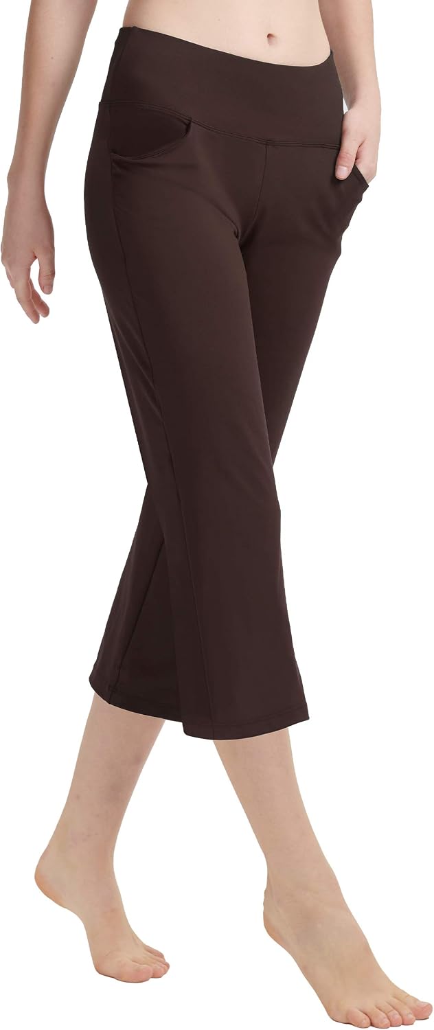 Zeronic Women's Yoga Capri Pants with Pockets Flare Workout Lounge Bootleg Leggings Bootcut Crop Exercise Pants