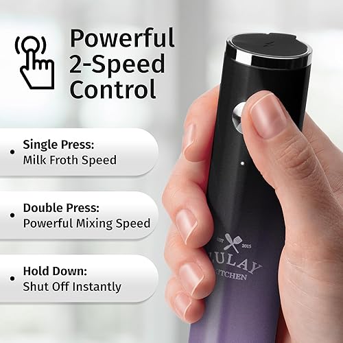 Vista 1013 de Zulay Kitchen - Espumador de leche de mano con pilas AA Duracell: batidora de bebidas resistente para café, latte, capuchino y más, color aurora