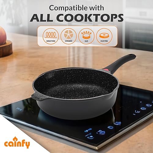 Miniatura 6 de Sartén antiadherente de 11 pulgadas con revestimiento de granito con boquilla de vertido, sartenes ligeras de 4.27 cuartos de galón y sartenes