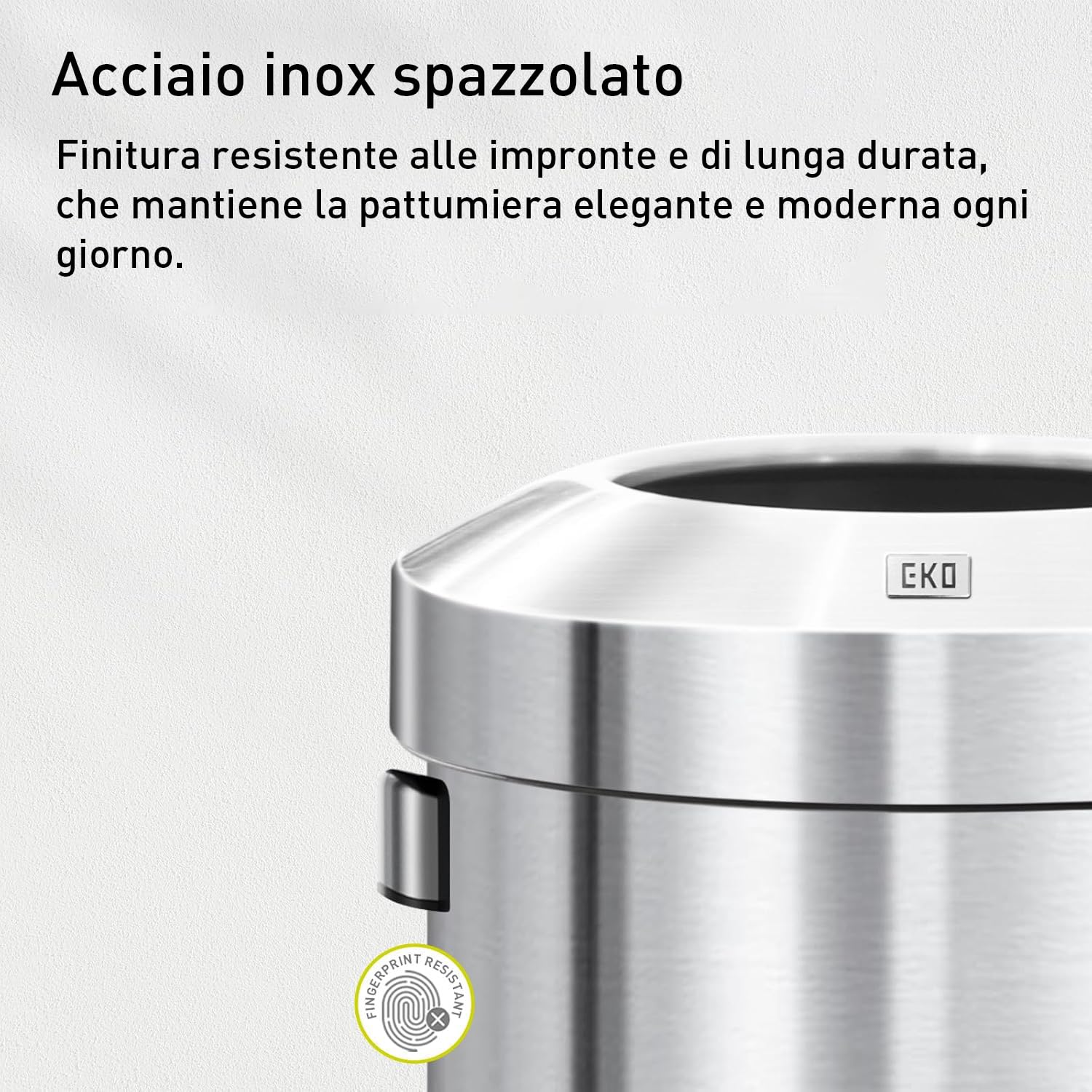 EKO Pattumiera con Coperchio Aperto, Finitura in Acciaio Inox Spazzolato, 90 Litri
