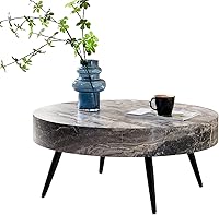 Vista 11 de LKTART Mesa de centro para sala de estar, mesas de centro redondas de madera con almacenamiento, mesa de té moderna de centro de metal