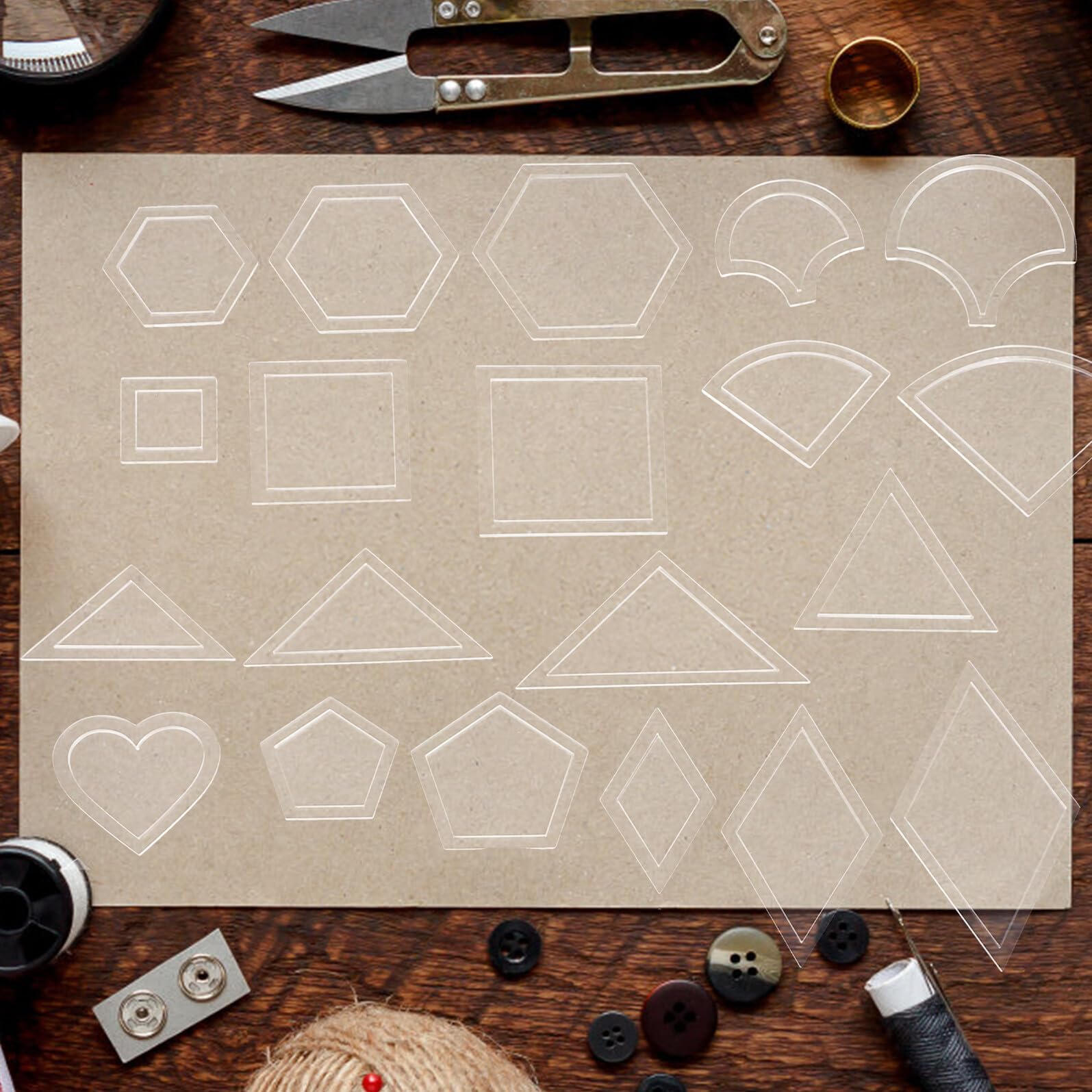 Juego de 54 Plantillas de Acrílico Transparente para Patchwork y Acolchado Regla Multiángulo para Patrones de Costura Kit de Herramientas de Precisión para Manualidades DIY