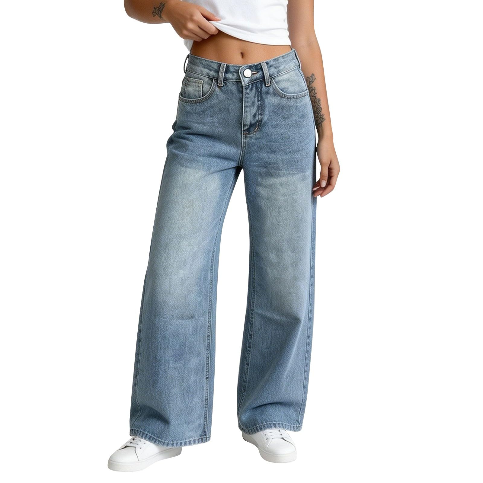Jeans Donna Larghi Vita Alta Jeans Elasticizzati Larghi Leggeri Pantaloni Denim Vita Alta Gamba Larga Casual Tempo Libero Pantaloni Baggy Curvy Comodi Y2k Pants Wide Leg con Tasche Vintage