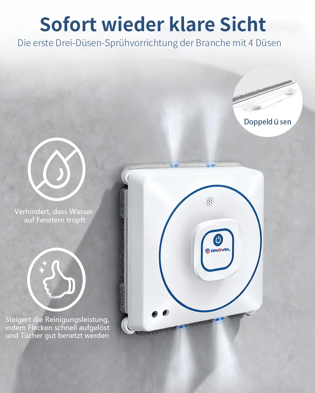 Fensterputzroboter mit 8000Pa Saugkraft, 15-fach Anti-Absturz-System, 4 Reinigungsmodi und Auto-Sprühtechnik - Ideal für Fenster, Spiegel und Glastüren