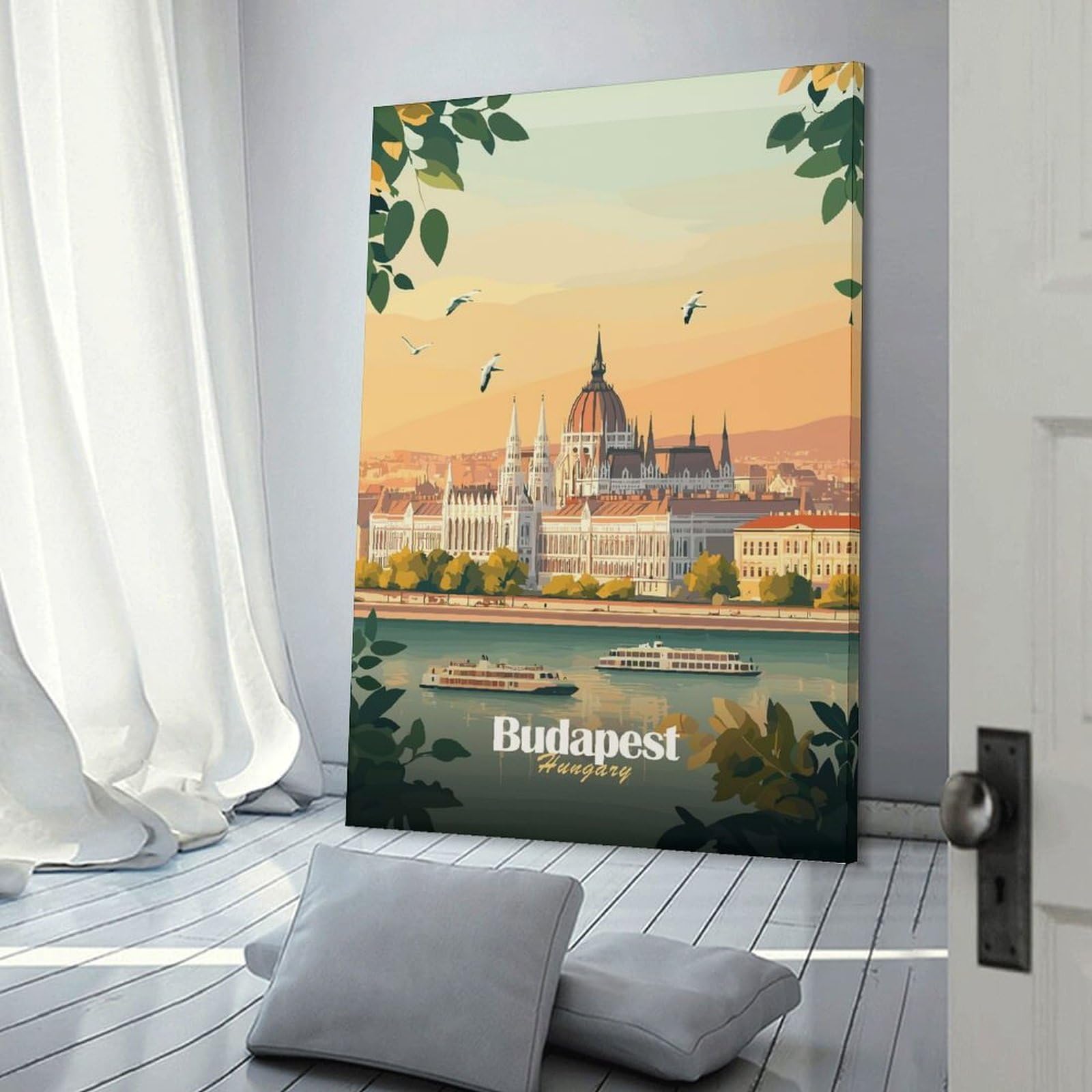 Junmoney Frame-Style-16 Canvas Wall Art Budapest Parliament Building, 24X36inch(60X90cm), For Lounge Decor, Bedroom Walls Or Flats, Eye Catching Artwork For Blank Walls