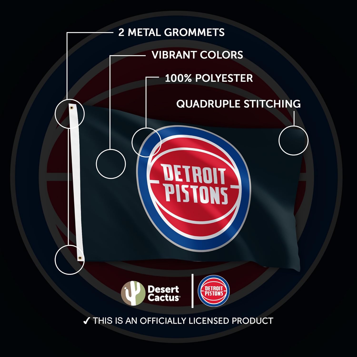 Desert Cactus Detroit Pistons Flag Team NBA National Basketball Association 100% Polyester Indoor Outdoor 3x5 feet Flags (Flag B)