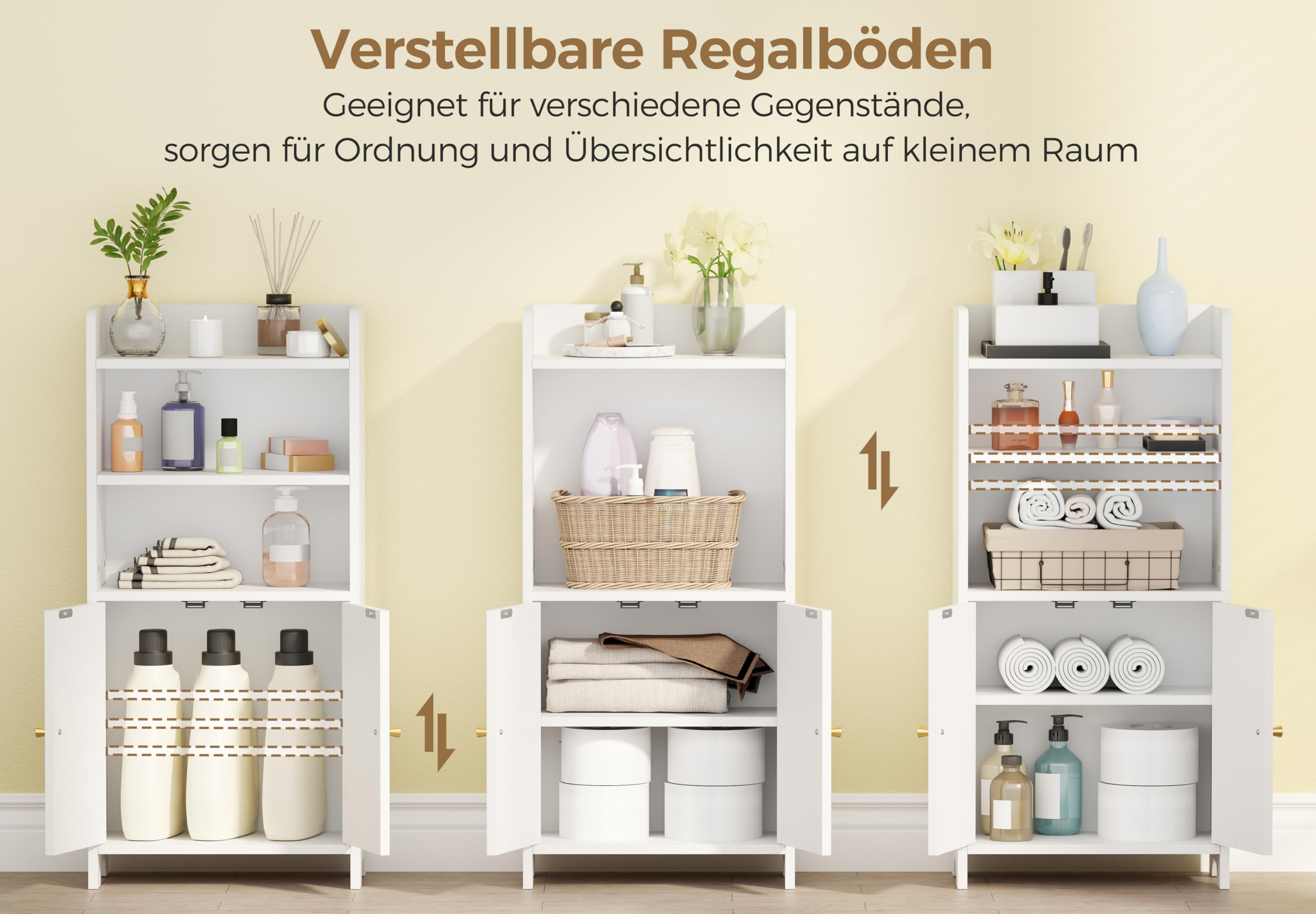 BEWISHOME Badezimmerschrank, Kleiner Standschrank, Toilettenpapierhalter mit 2 Türen und Einlegeböden, Badezimmer Schrank für kleine Räume, weiß, 20 x 37 x 80 cm, EYYG08W