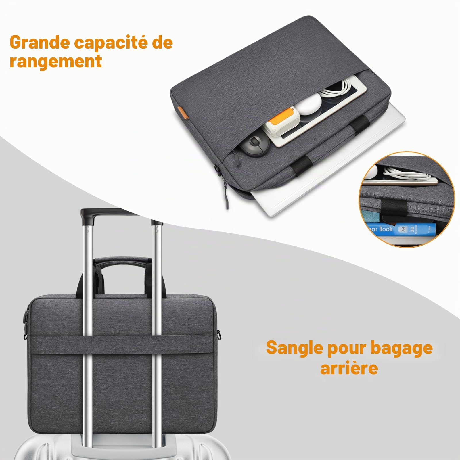 ZYB Sacoche Ordinateur Portable 15.6-16 Pouces,Imperméable Housse Ordinateur 15.6-16 Pouces Pochette pour 15"-16" PC Ordi MacBook/Dell/Lenovo/Acer/HP/MSI/ASUS Sac à Bandoulière Serviette-Gris Foncé