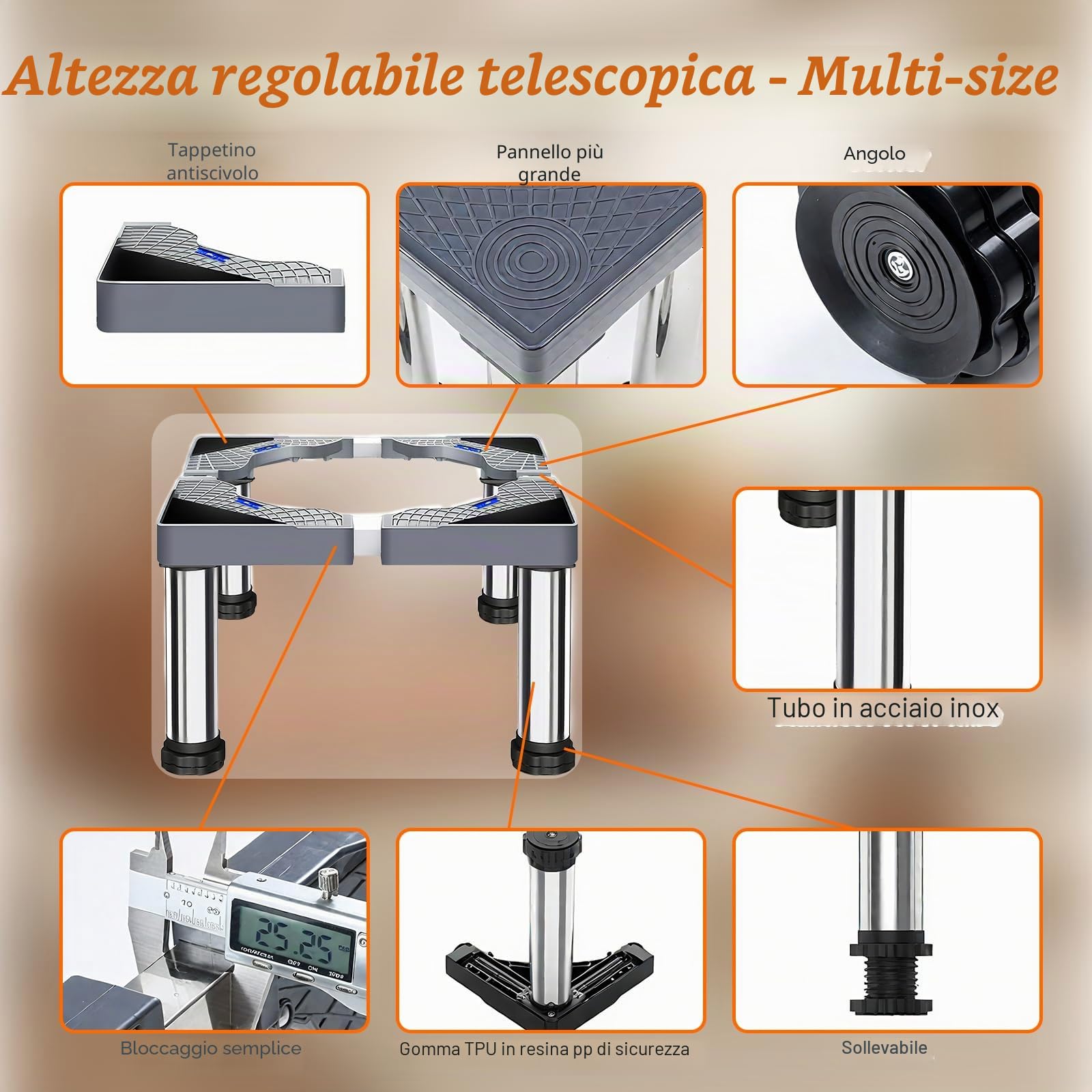 Base per Lavatrice con 4 Piedi Robusti Base - Rialzo per Lavatrice Max Belastung 300KG Supporto Universale Mobili da Cucina ed Elettrodomestici Statico Larghezza 40-60 cm