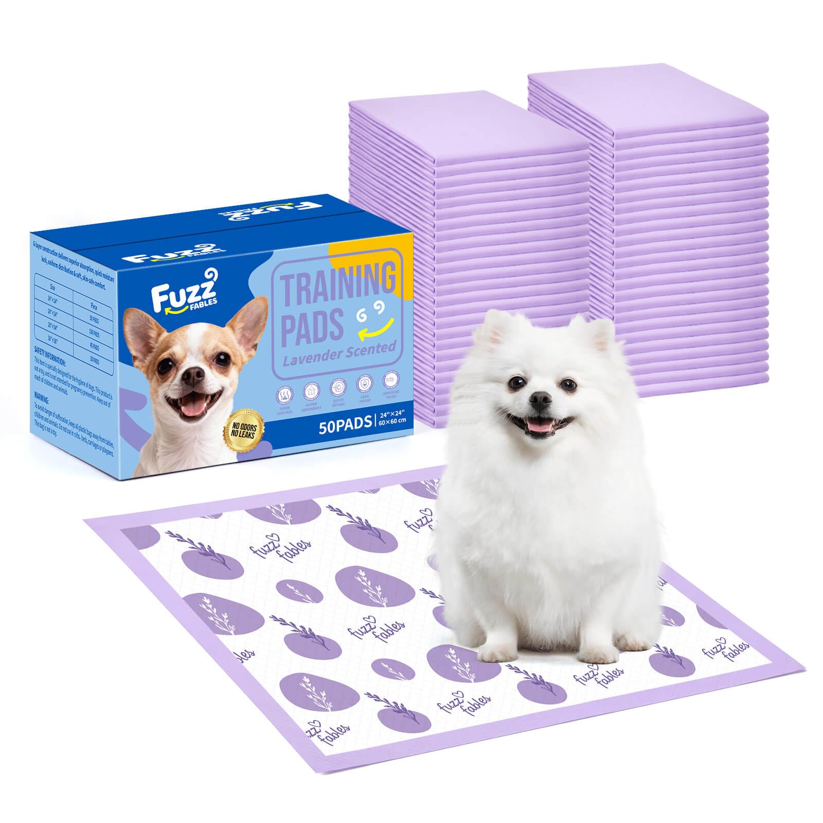 FuzzFables Puppy Training Pads 60 x 60cm, 50 Pack Lavender Scent Dog Mats