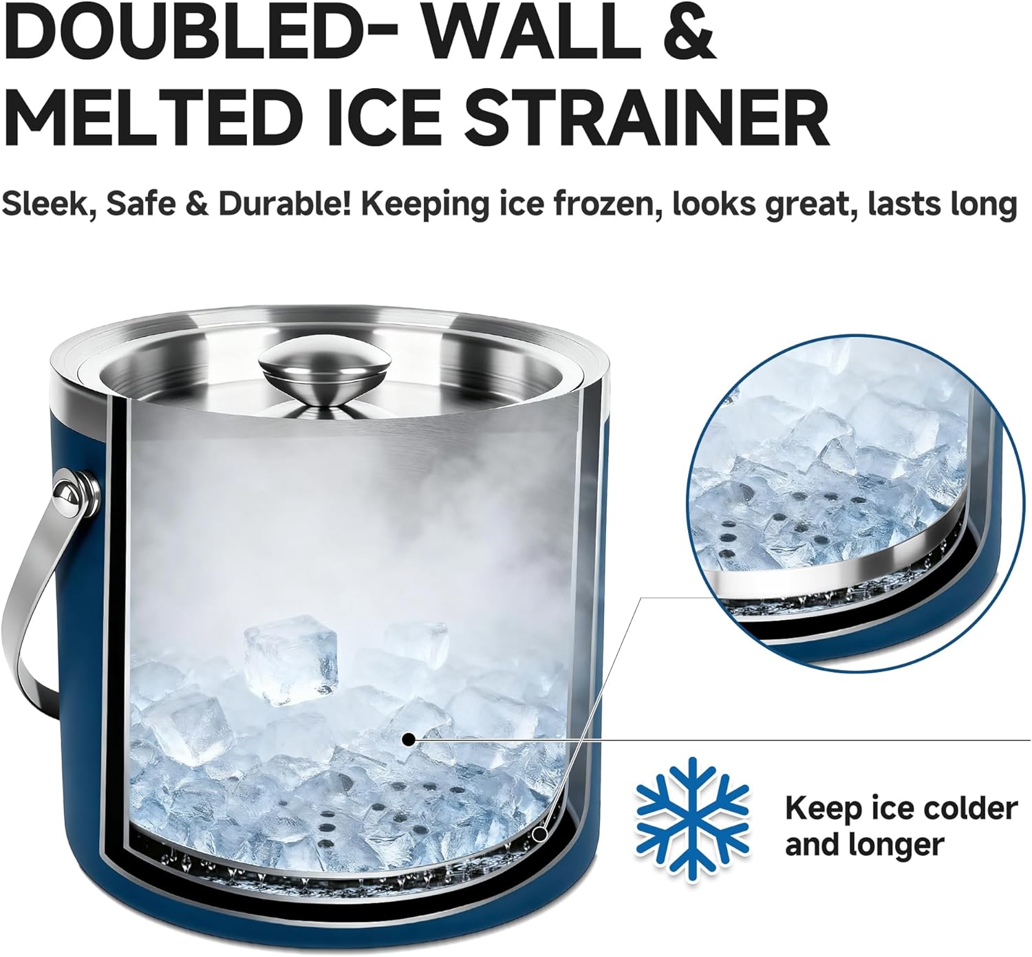 3L Double-Wall Insulated Stainless Steel Ice Bucket with scoop for Cocktail Bar - Metal Ice Bucket for freezer with Lid for parties,Camping,and More!champagne bucket,bar cart accessories - Image 4