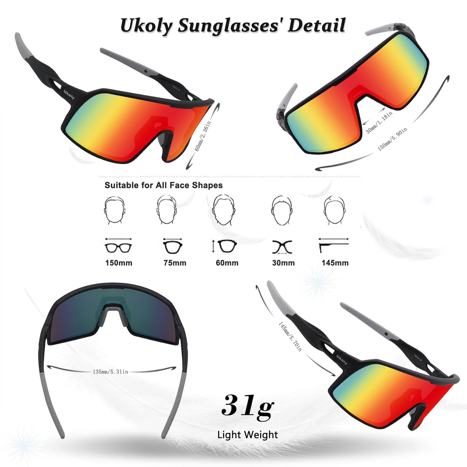Ukoly Polarized Baseball Sunglasses for Youth Men Women,Running Cycling outdoor Sports (Black Red) - Image 3