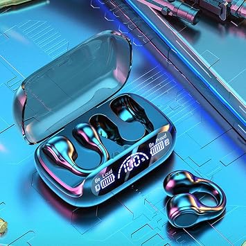 Generic 2025 New Open Ear Headphones, Bluetooth 5.3 Water-Proof, Bone Conduction, Wireless Ear Clip Skeleton Conduction Headphones with Charging Case (Black)