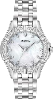 Ladies' Classic Stainless Steel 3-Hand Quartz Watch, Diamond Dial and Bezel with White Mother-of-Pearl Dial Style: 96R233