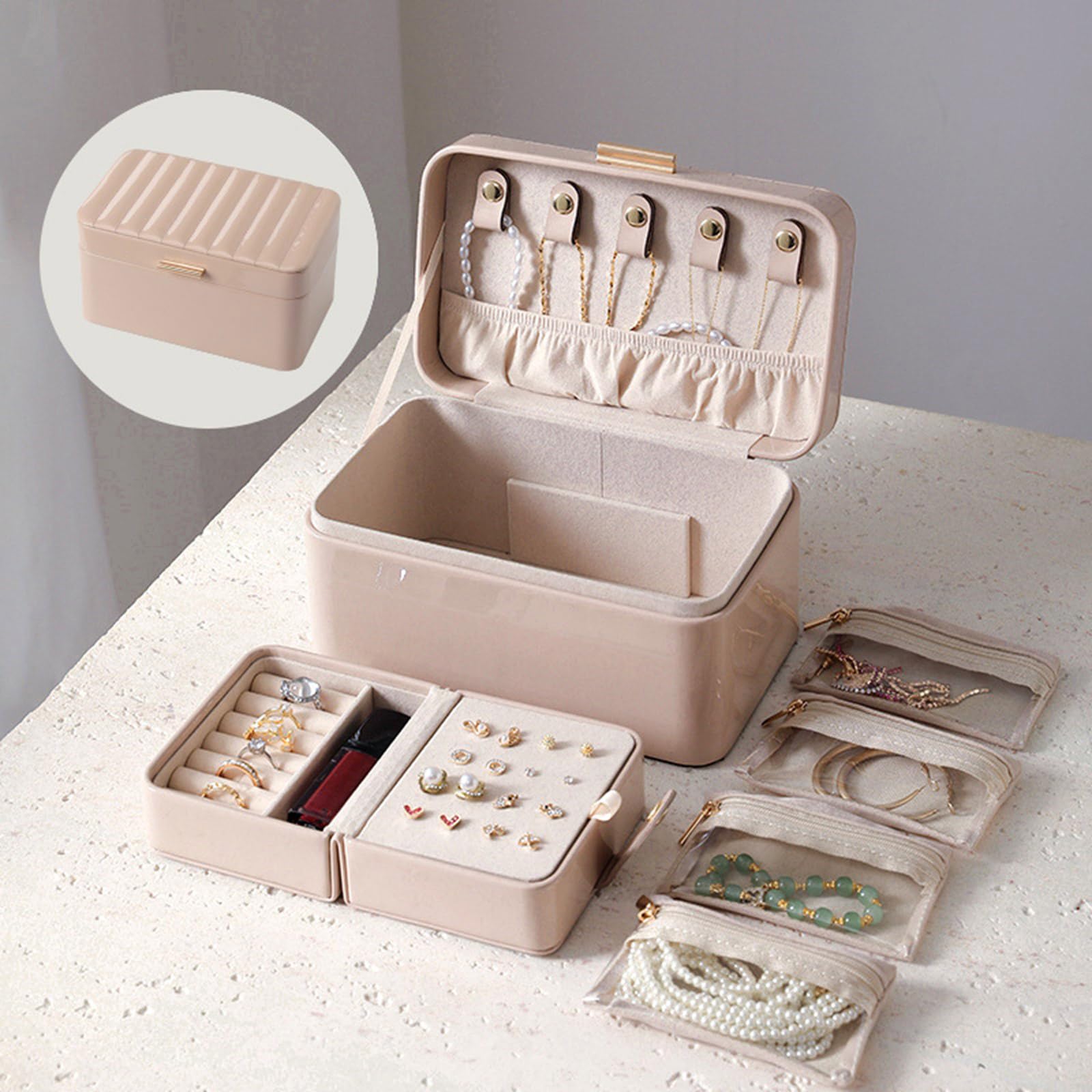 Multi strato di stoccaggio dei monili Organizzatori Premium PU Materiali Custodia Decorativa Con Design Divisorio Per Catene Orecchini