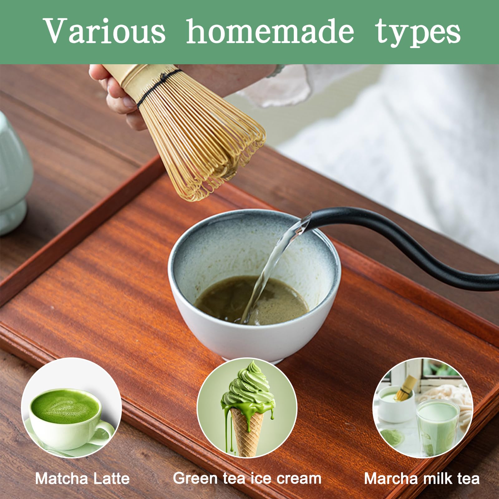 Matcha set – Te matcha kit – Batidor bambu te matcha – Juego de 4 piezas con cuchara de matcha y soporte de cerámica para batidor – Ideal para preparar matcha y ceremonias del té (color cian)