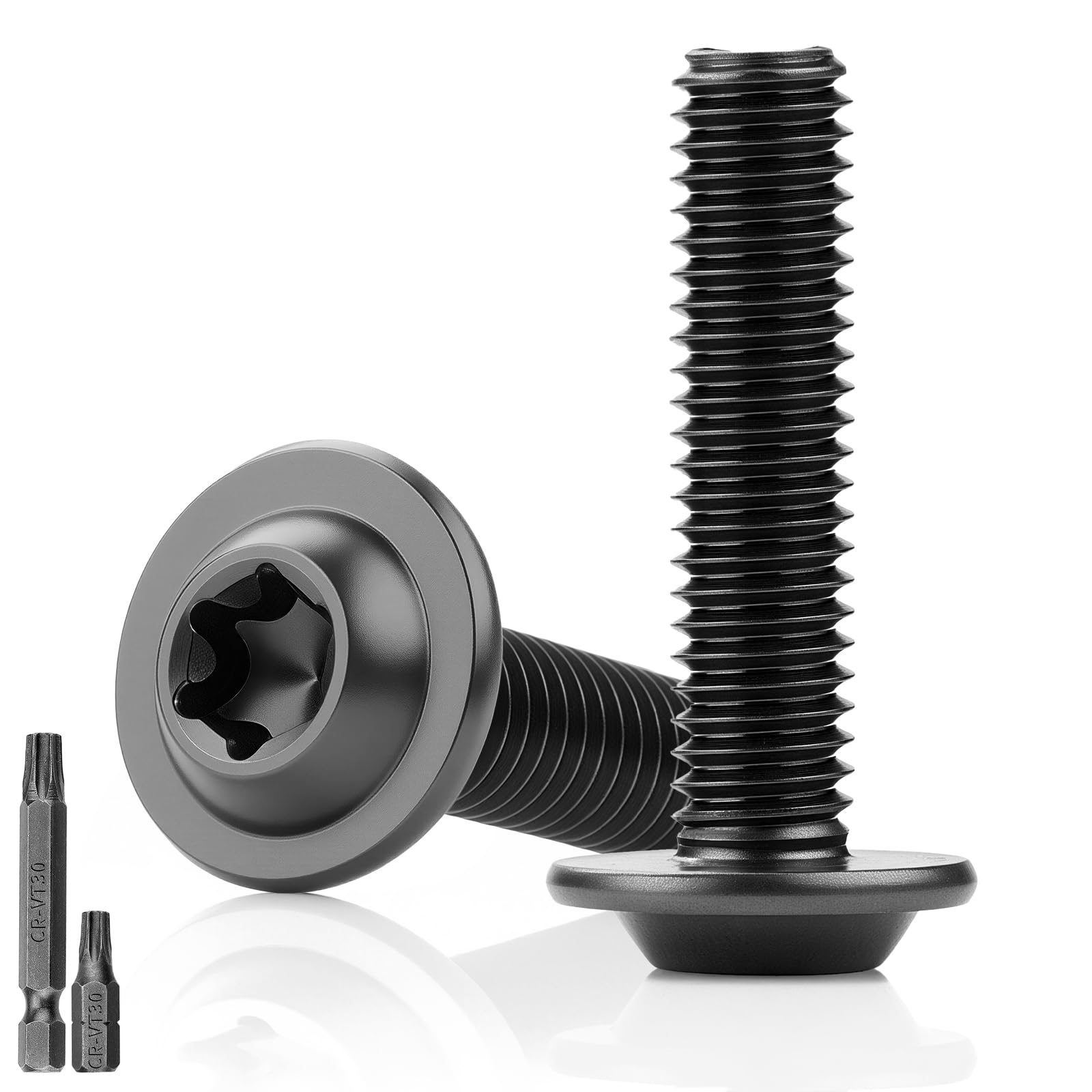 25 szt. śrub z łbem soczewkowym, czarne, M6 x 25 mm, śruby z łbem płaskim z kołnierzem, śruby Torx 304, stal nierdzewna z tarczą A2 V2A, śruby gwintowane pełny gwint, tlenek z 2 kluczami T30 Torx do
