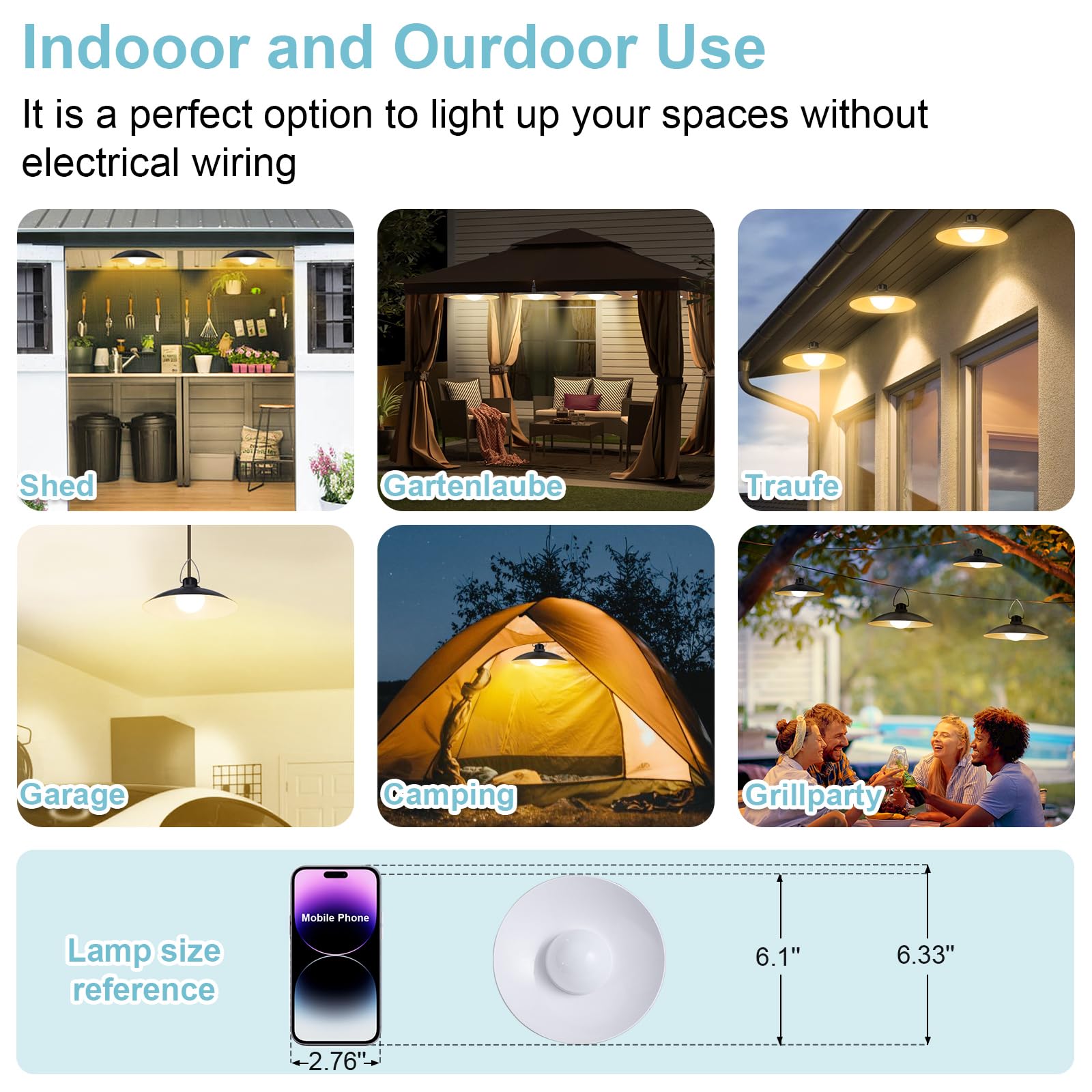 Luci a sospensione solari per esterni, IP65, impermeabili, 4 teste ad energia solare, luci per capanno con interruttore on/off a distanza, dimmerabili, luci solari per interni per capannoni, patio,