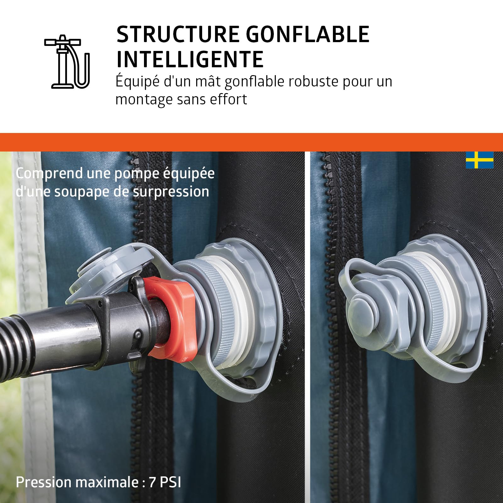 Campout Auvent Gonflable pour Caravane et Camping-Car – 300 x 250 cm – 3000 mm étanche – Hauteur de Montage 235-250 cm – Installation en 15 Min – INCL. Pompe & Haubans tempête