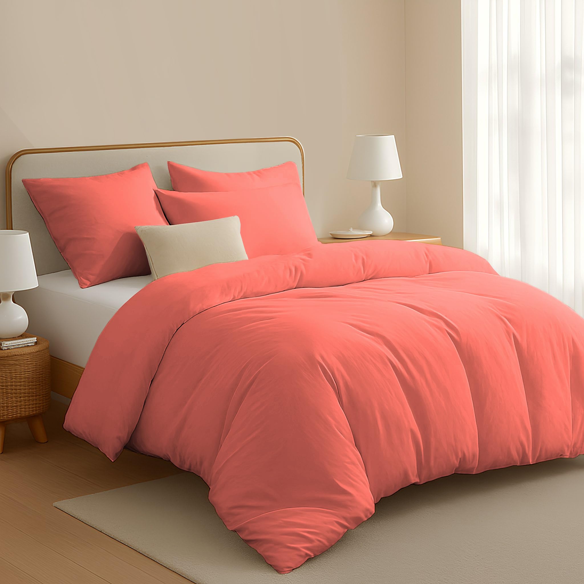 Pamposh Coral 400 Thread Count 100% Egyptian Cotton Double Duvet Set - Premium Cotton Breathable Duvet Cover Double - Luxurious Hotel Quality Bedding Set With Zipper Closure