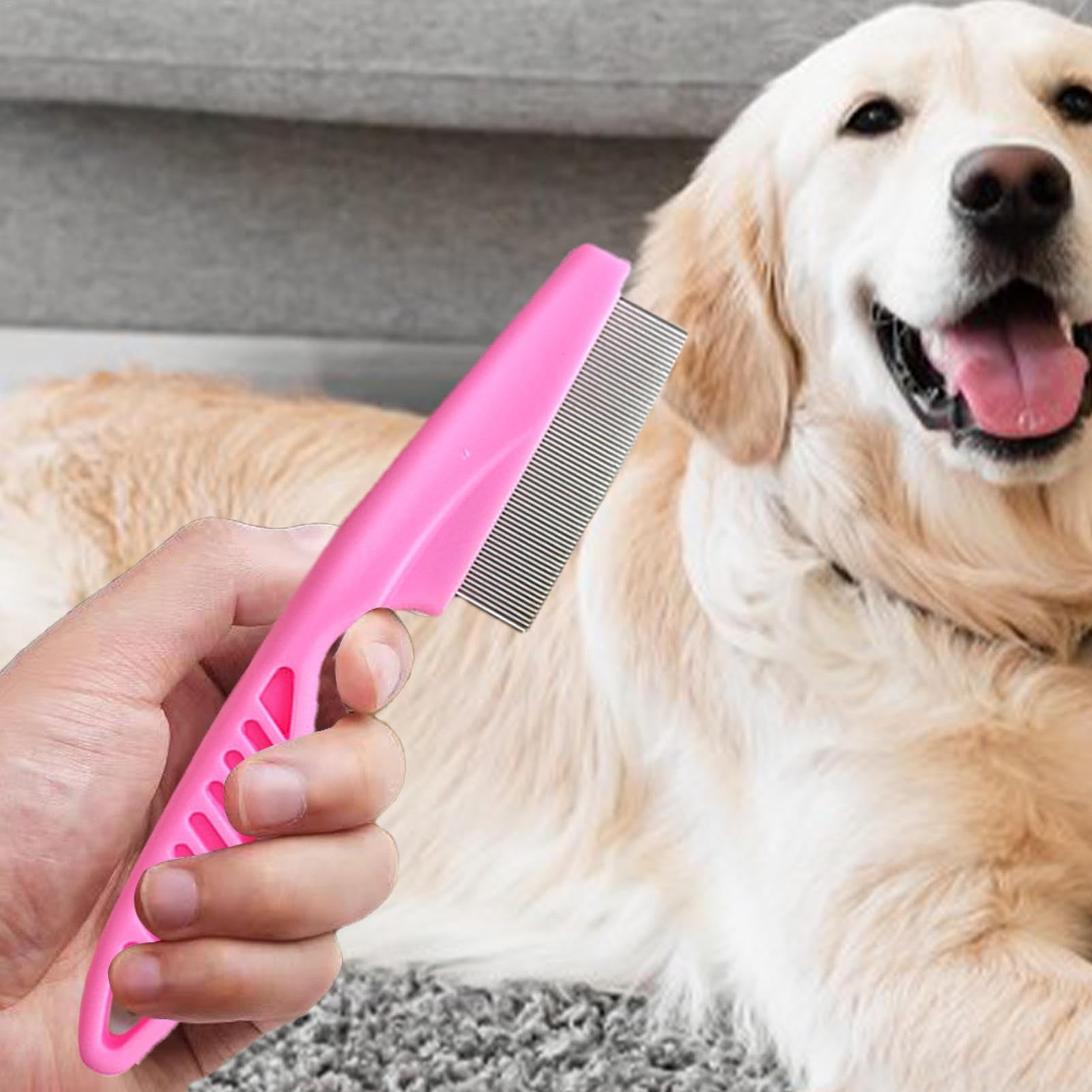 Peigne à Puces et à Tiques pour Chiens - Anti-puces pour Animaux de Compagnie avec Poignée Antidérapante Améliorée, Professionnel