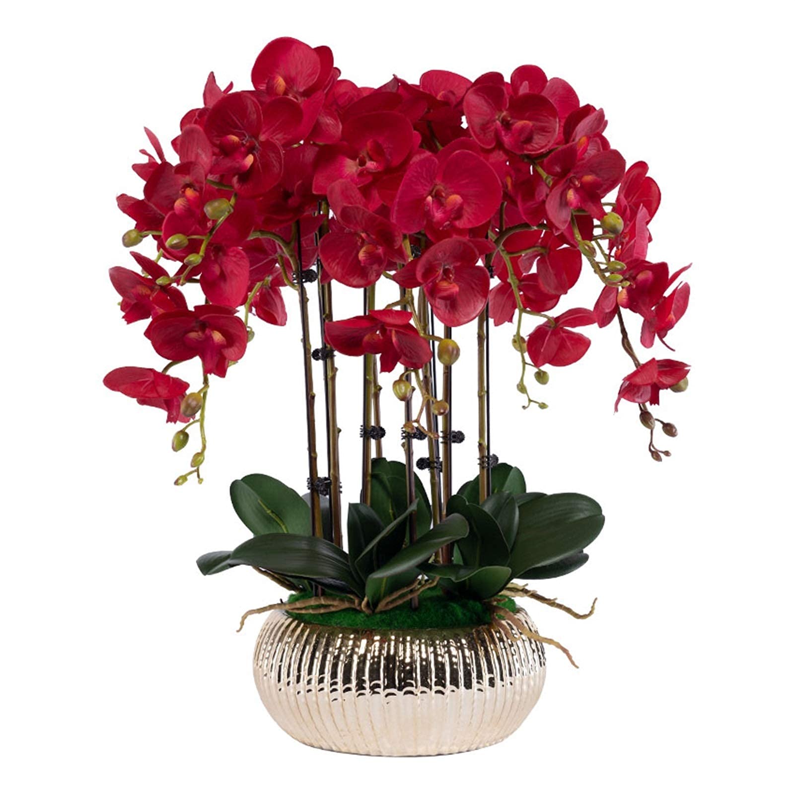 IUokLU Artificial Orchid Flowers,Artificial Orchid Artificial Flower in Pot Artificial Flowers Orchid,Fake Phalaenopsis Orchid Floral Arrangement with Golden Vase