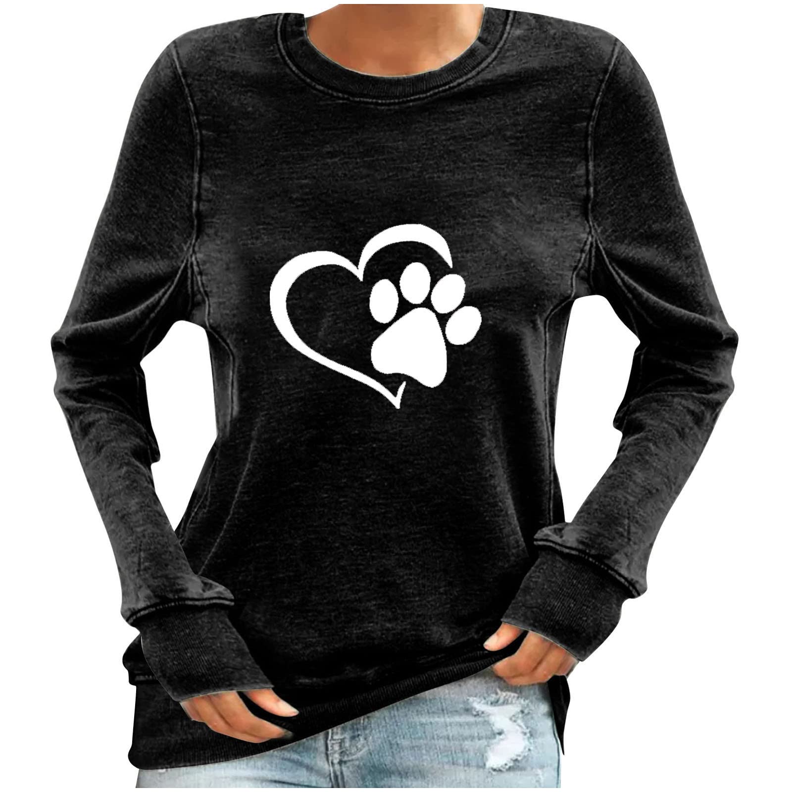 Cuff Sleeve Shirts for Women Fall Summer Crew Neck Cat Flower Casual Cute Tops Shirt Blouses Women 2023 WX