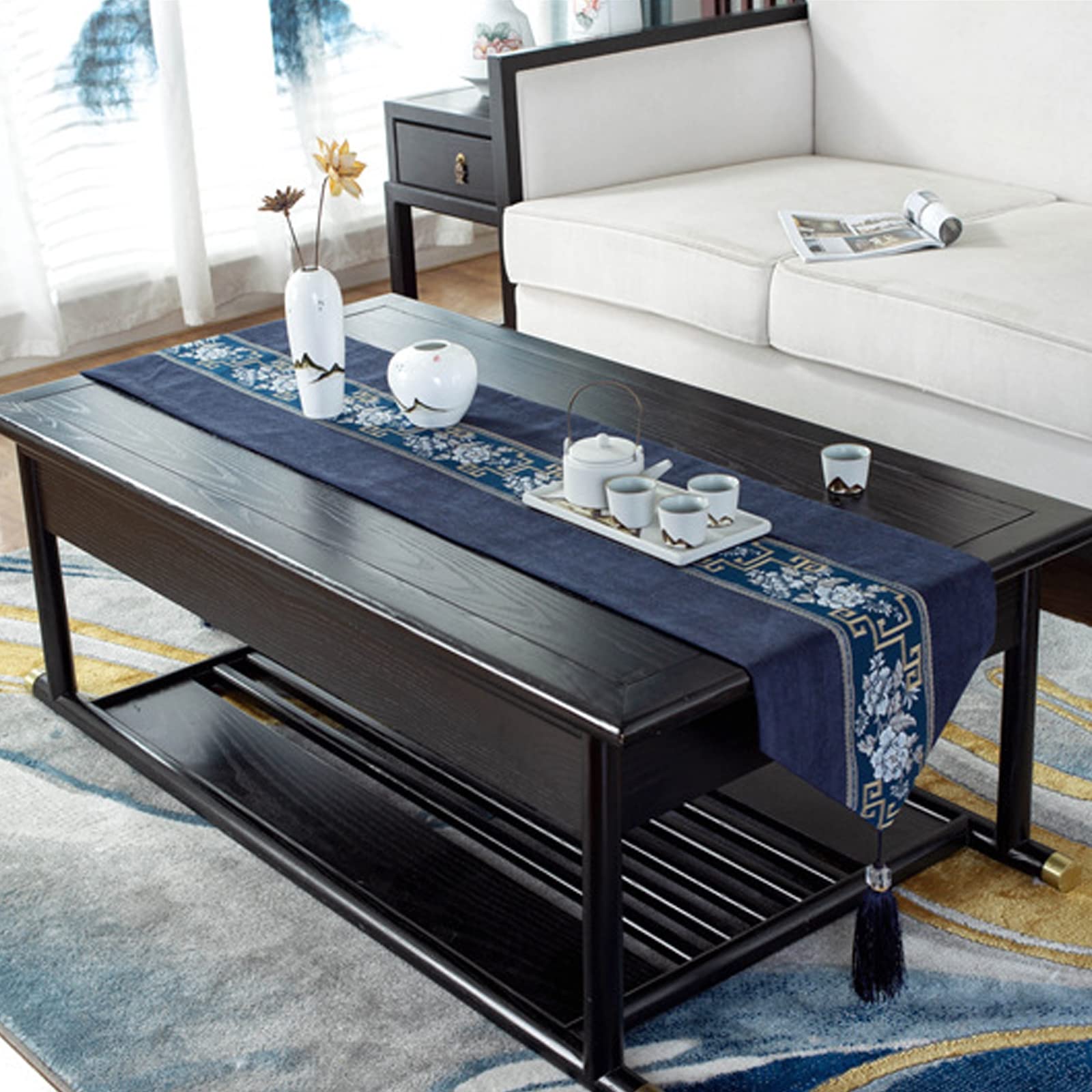 Runner da tavola lungo 198 cm, rustico, per matrimoni, feste, sala da pranzo, tavolino da caffè, colore bianco