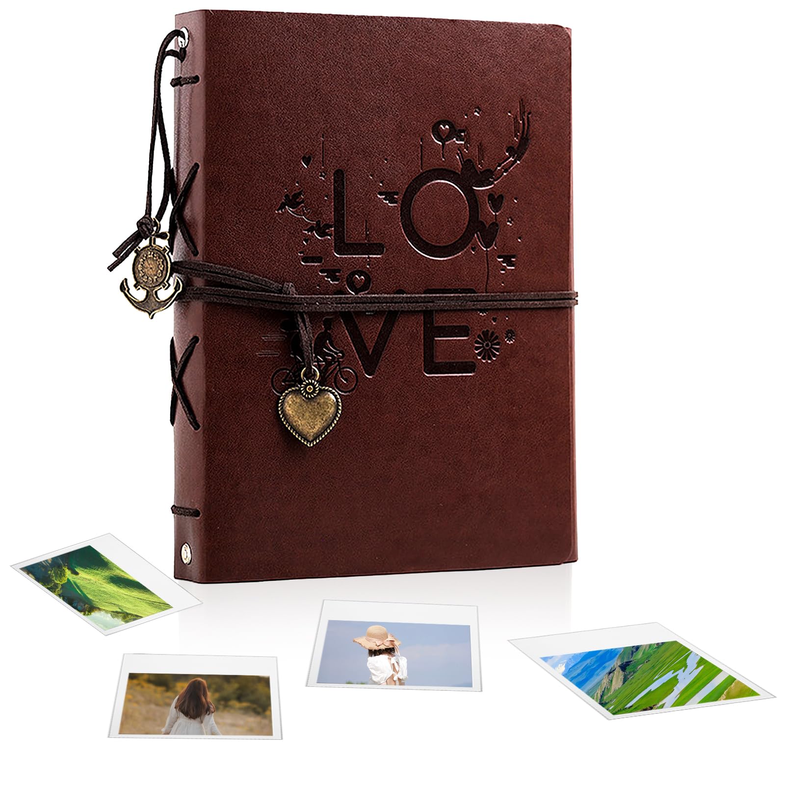 Album fotografico vintage in pelle 27 x 20,5 cm, EUBSWA Album fotografico da personalizzare con 60 pagine per 420 foto, libro degli ospiti per matrimonio, regalo per un amico (LOVE)