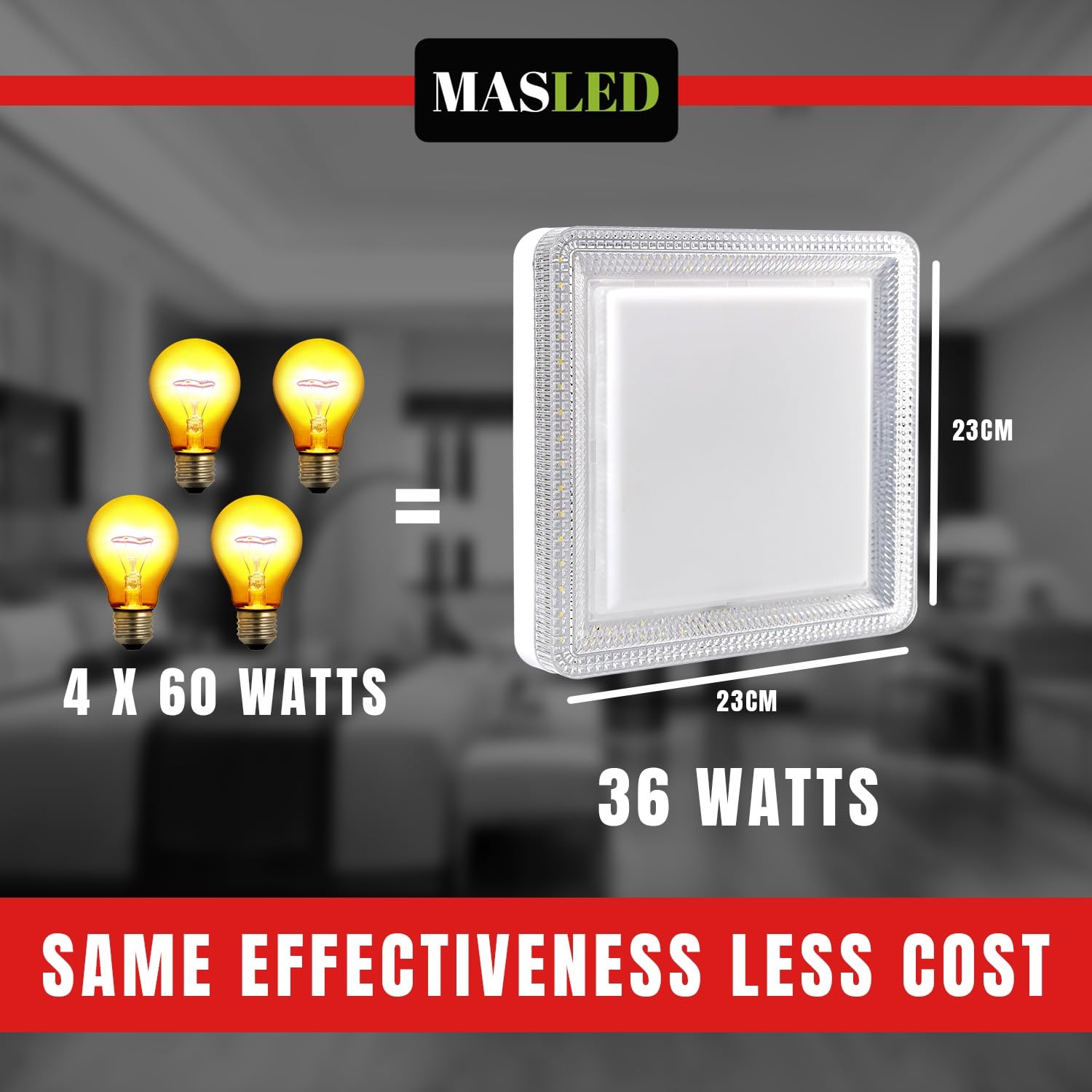 ONEGlobal MASLED 36W LED Square Ceiling Light with Crystal Lampshade - Image 4