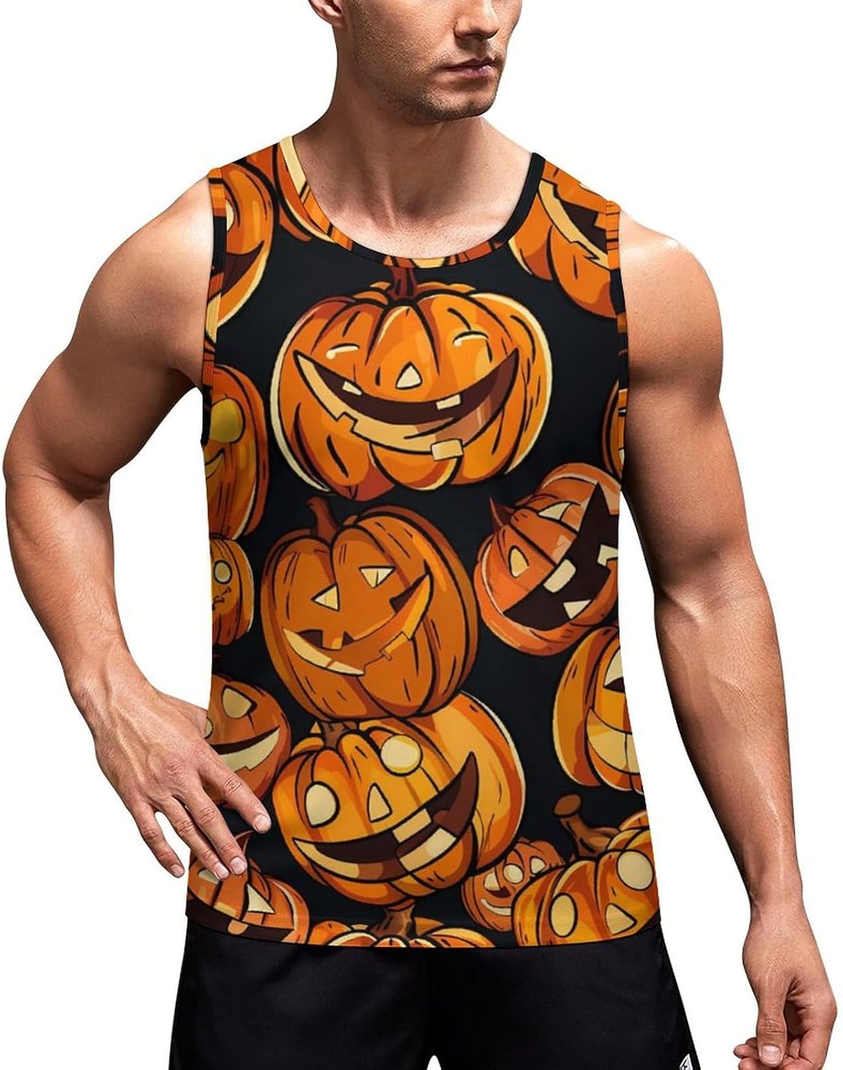 Pumpkin Men's Tank Top Sleeveless Muscle Shirts Vest Beach T Shirts for Workout Gym