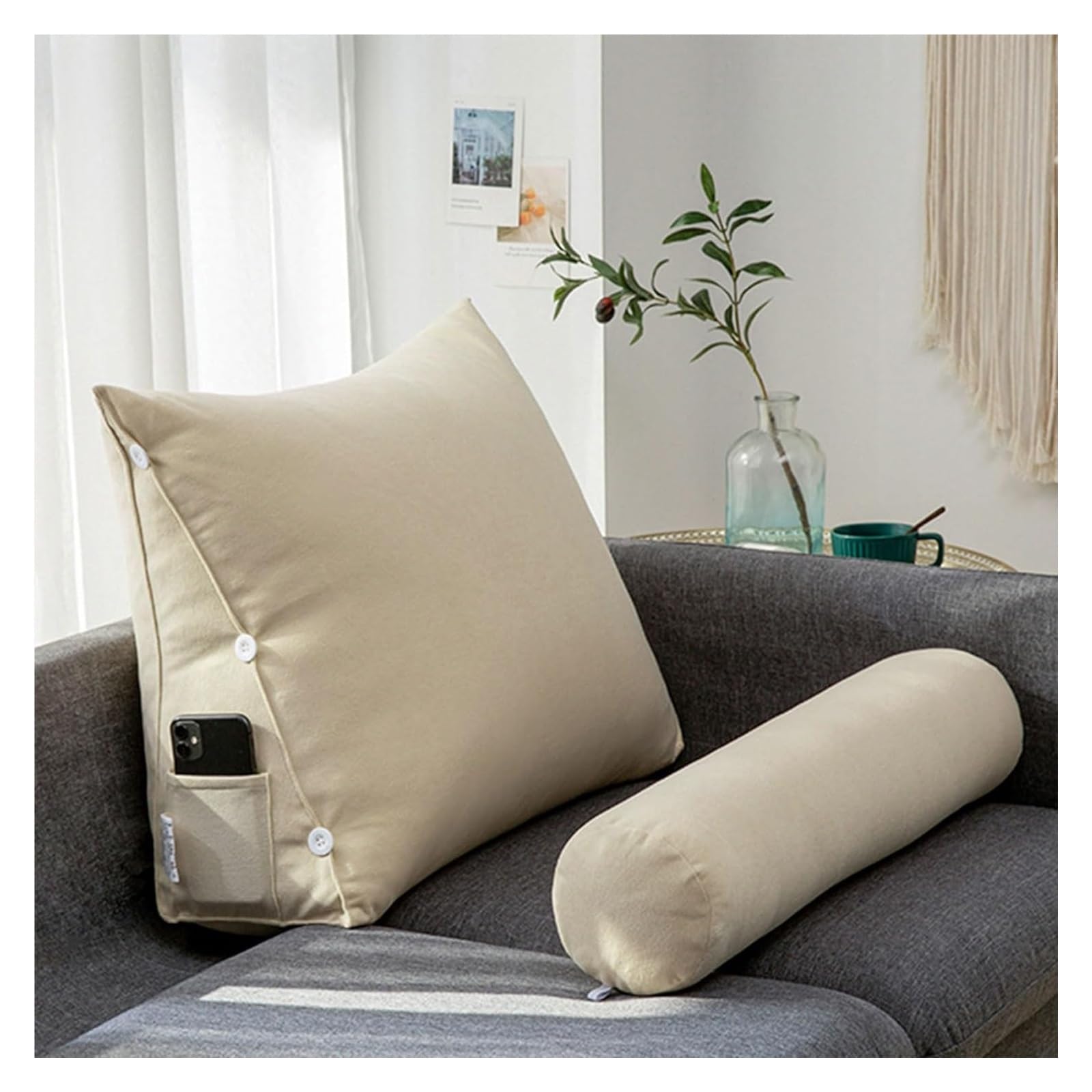 cuscino per la schiena, Cuscino con collo regolabile, memory foam triturato per testiera del divano, supporto lombare ergonomico(Orange,60 x 50 x 20 cm)