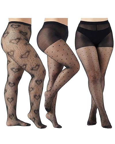 Geyoga 3 Pcs Heart Fishnet Tights Stretch Polka Dot Tights