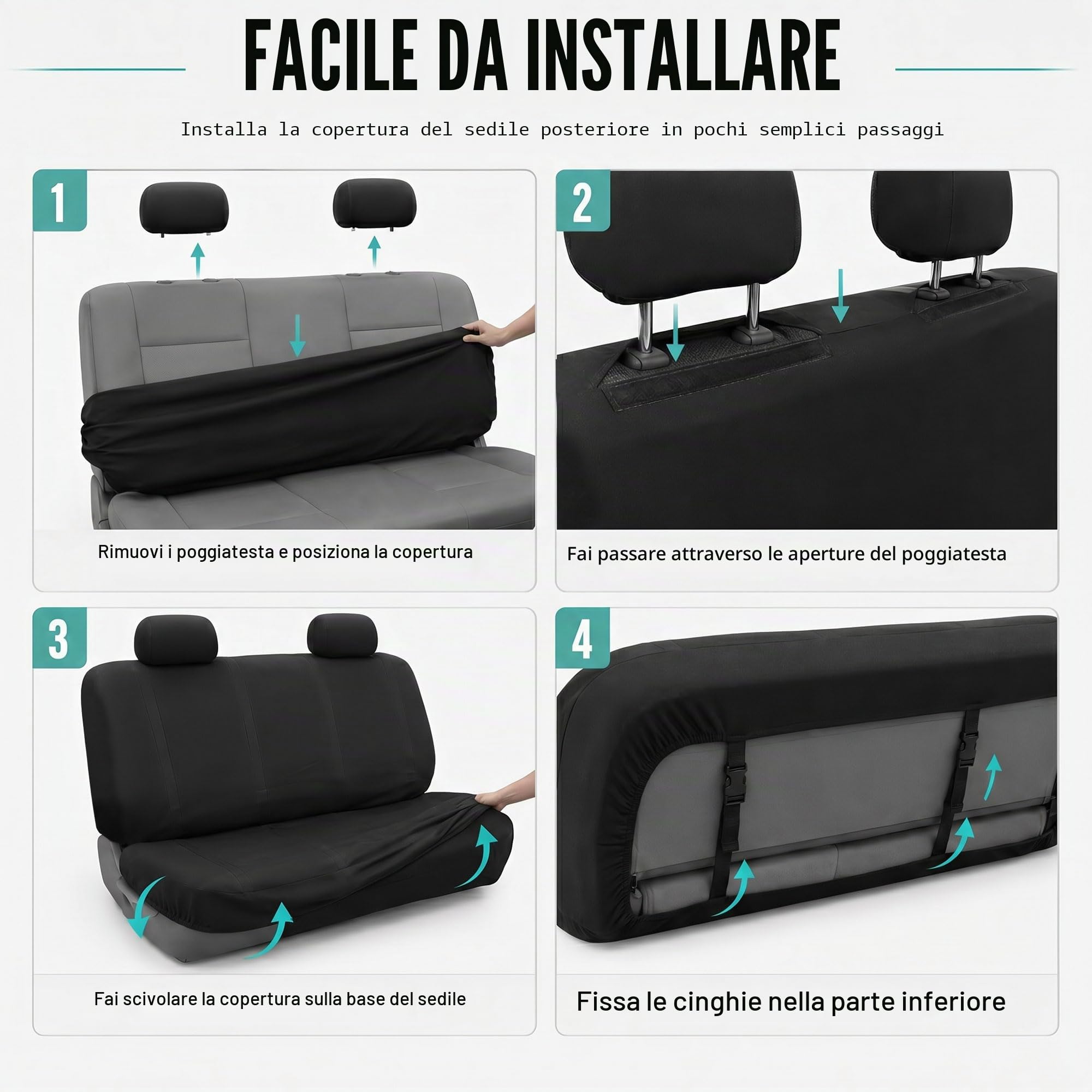 FH GROUP Set di coprisedili posteriori per auto, universali, neri, lavabili, SUV, berlina, furgone