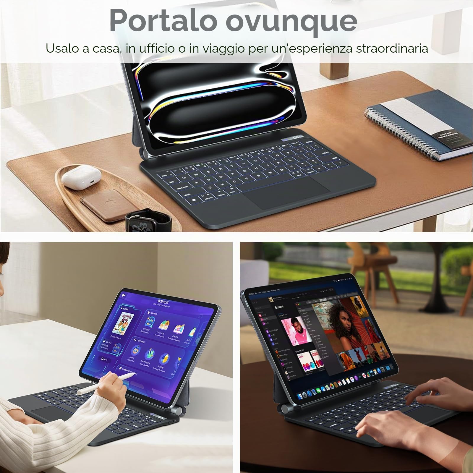 TECHGEAR Custodia per tastiera per Apple iPad Pro 11" (M4) 2024/5a generazione, custodia sottile magnetica flottante con supporto, trackpad multi-touch di precisione, retroilluminazione a 7 colori