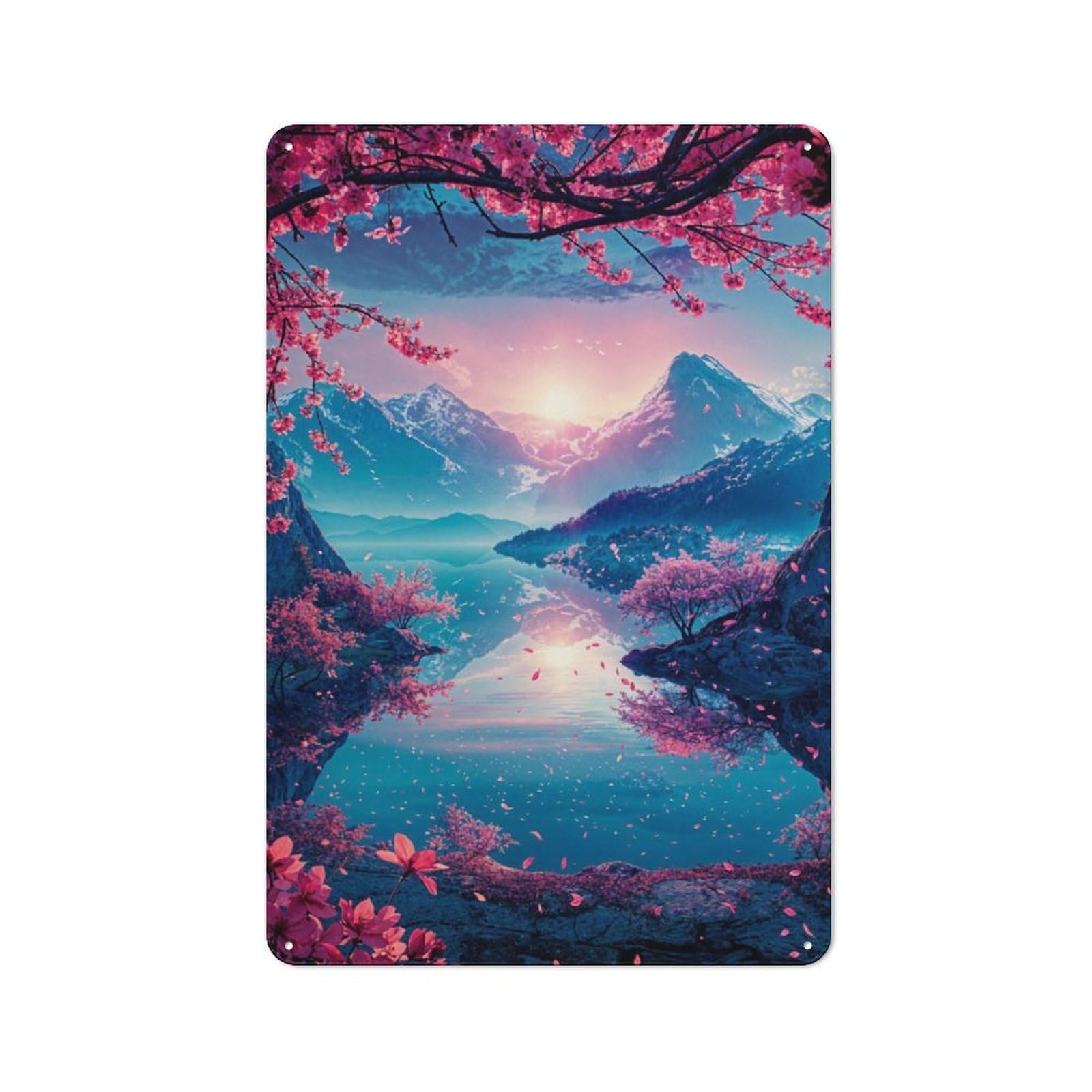 Junmoney Cherry Blossom Japan Retro Metal Plaque 30X20cm For Dining Room Or Kitchen, For Home Interiors, Feature Walls And Decorative Displays