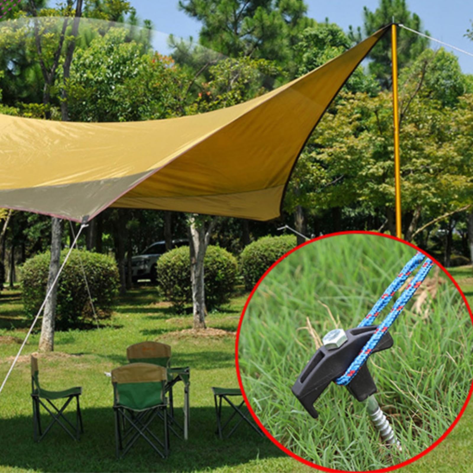 Piquetas de Tienda Exterior Estacas Tornillo Anclajes Suelo con Cabeza en L y Gancho Lateral Acero y Plástico Sujeción Resistente con Estuche Ordenado Adecuada para Camping Senderismo Jardín