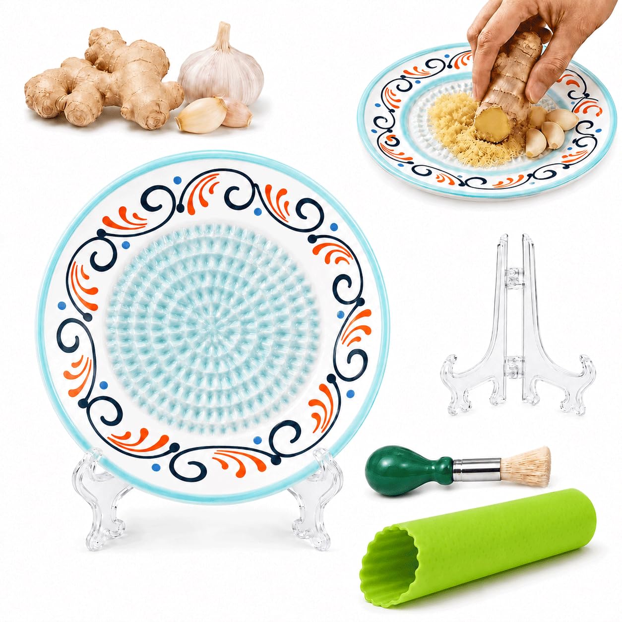 Garlic Grater Plate, Ceramic Grater Plate Handmade Garlic Ginger Grater, Ceramic Garlic Grater Plate for Garlic Ginger/Onion/Cheese/Nutmeg, Herbs Easy Clean Kitchen Grating Dish