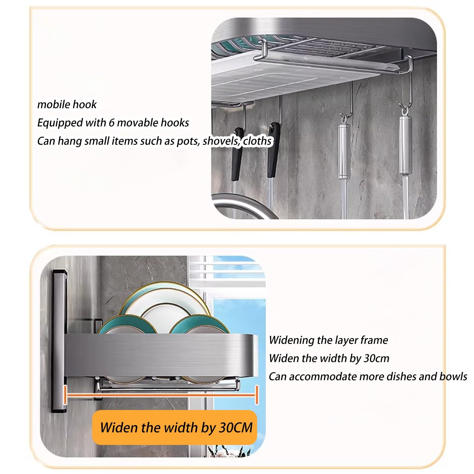 Scolapiatti Con Vassoio Gocciolante, Scaffale Da Cucina Scaffale Da Muro Per Stoviglie In Acciaio Inox A Parete A Parete，Porta Bastoncini