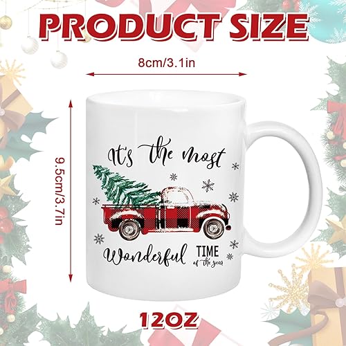Miniatura 2 de Whaline Juego de 2 tazas de Navidad de 12 onzas, color rojo y verde, a cuadros, árbol de Navidad, camión, taza de café, tazas de fiesta de cerámica