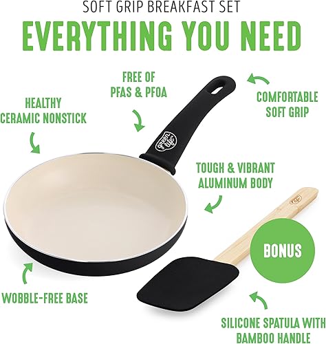 Miniatura 3 de GreenLife Soft Grip - Juego de utensilios de cocina de 8 pulgadas para freír y espátula, cerámica antiadherente sin PFAS, espátula de silicona con