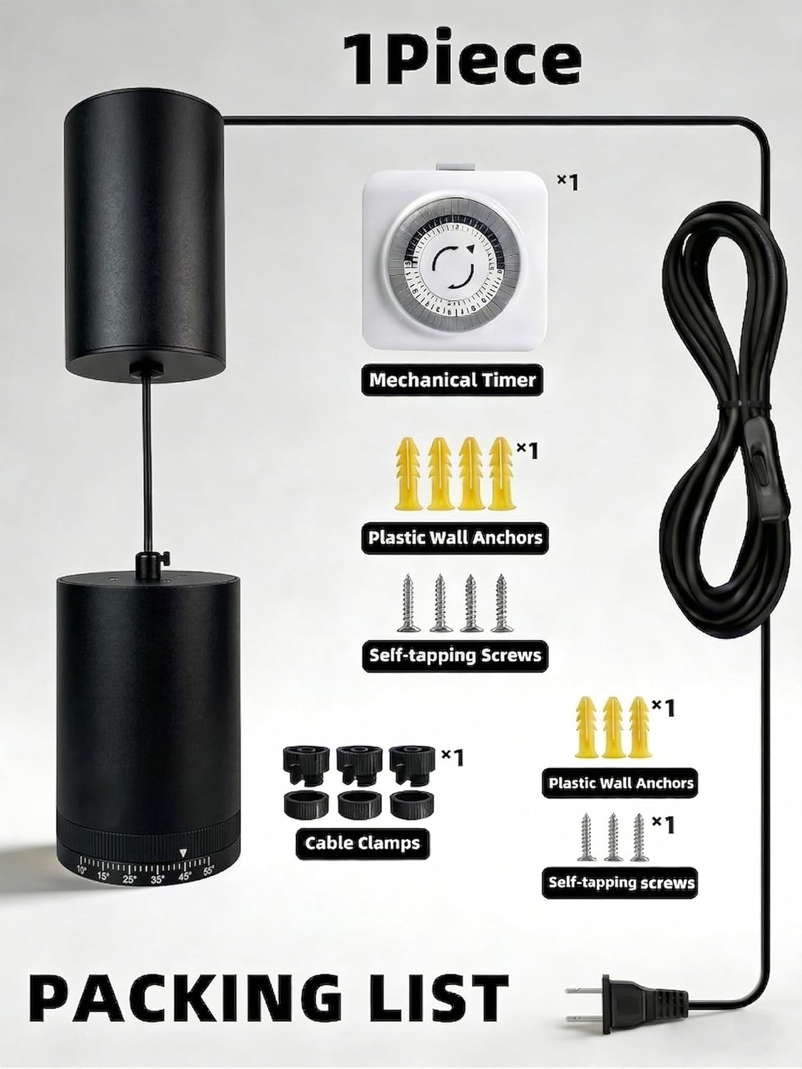 Retractable Hanging Grow Light for Indoor Plants, 35W High-PPFD Full Spectrum Pendant with Mechanical Timer, Adjustable Beam Angle (10°-55°) & Height, CRI 98+ LED for Seedlings to Trees