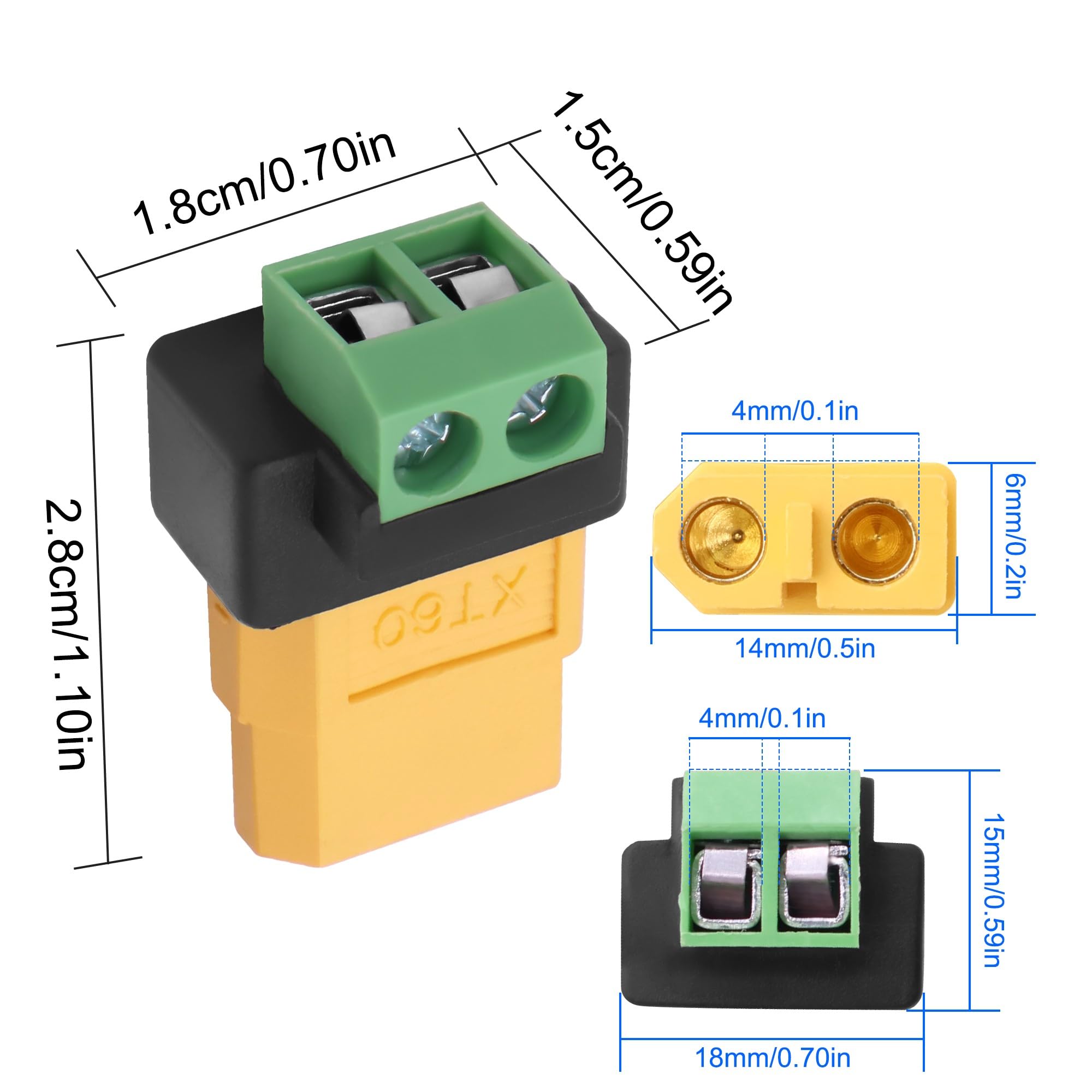 MEIRIYFA XT60 a 2 pin, adattatore morsetto a vite senza saldo, XT60, connettore senza saldatura da femmina a 2 pin, adattatore morsetto a vite per pannello solare, centrale elettrica portatile (4