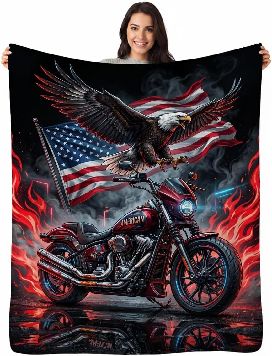Patriotic Eagle Motorcycle Blanket Soft Throw Blanket 50" x 60"
