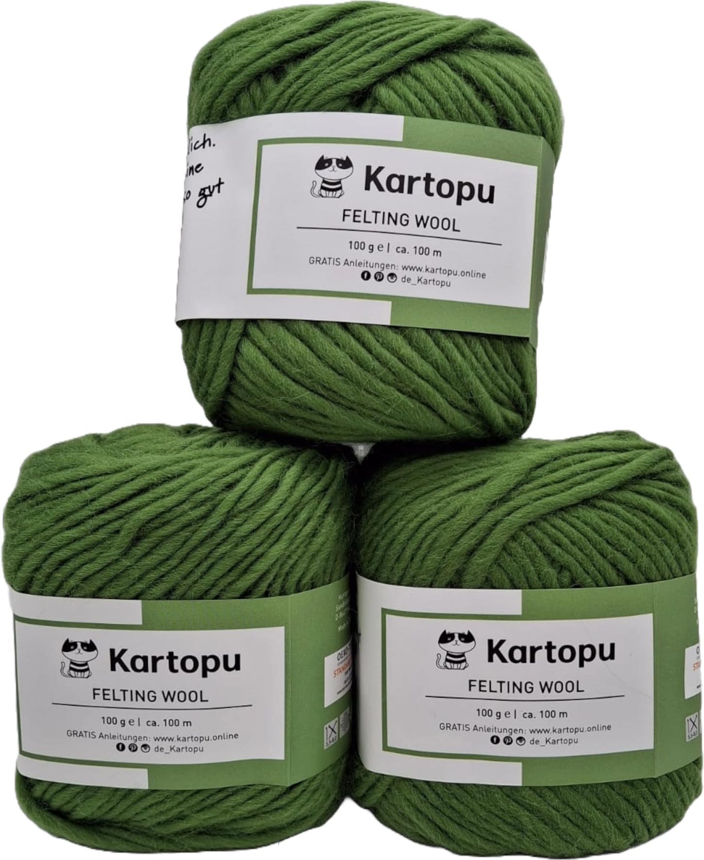 Filzwolle 100% Schurwolle – 3x100 G (300 G), Ökotex-zertifiziert, Lauflänge Ca. 100 M/100 G, Zum Filzen & Stricken