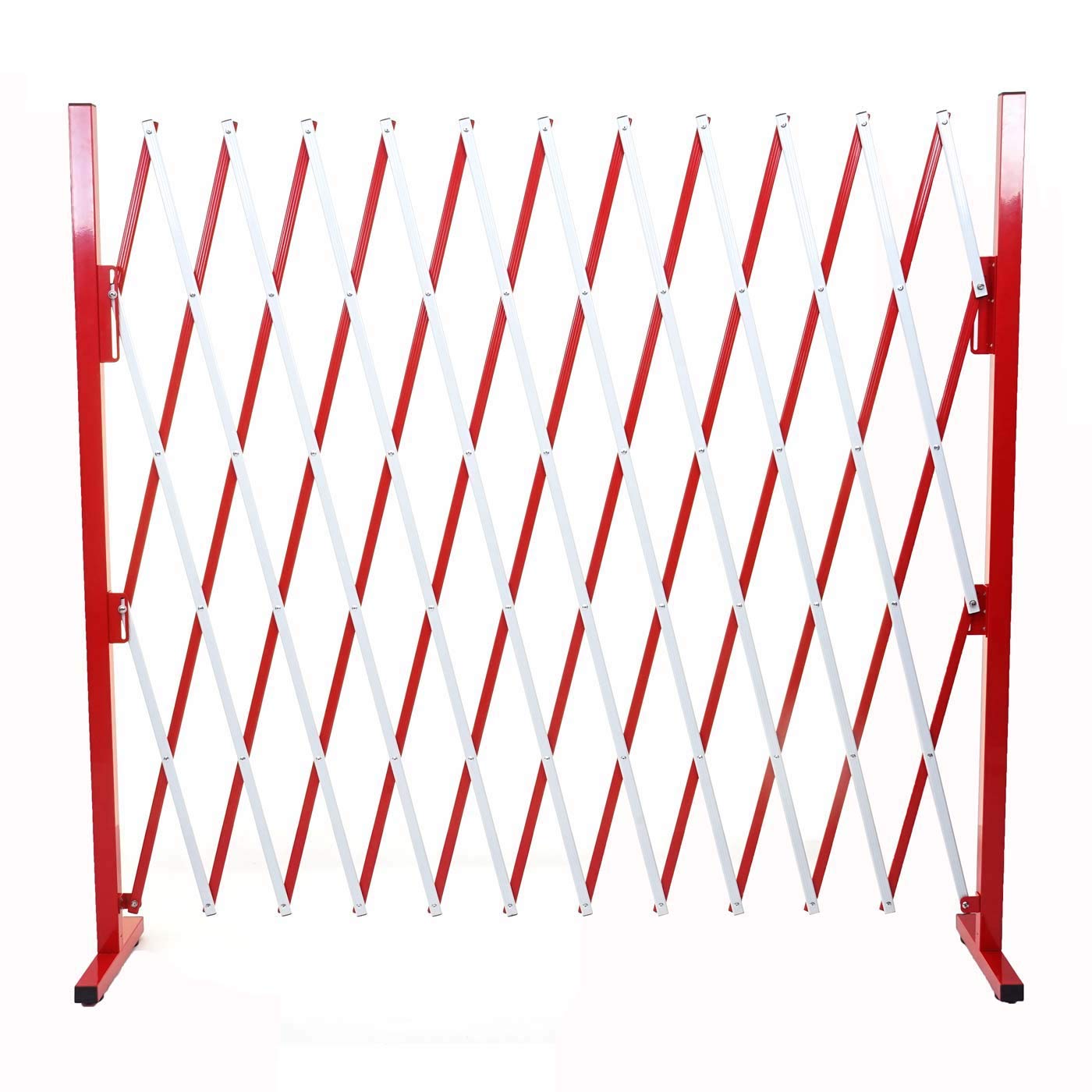 Absperrgitter HWC-B34, Scherengitter Zaun Schutzgitter ausziehbar, Alu rot-weiß - Höhe 153cm, Breite 36-300cm